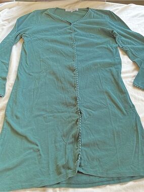 Laurence Tavernier Luxury Sage Green Button-Front Nightshirt Medium Braided Trim